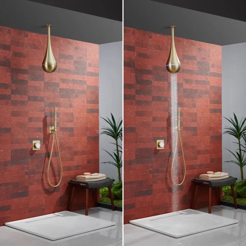 Minimalism Showers for Bathroom Creative Water Drop Shower Head with Ambient Light Hot and Cold Concealed Mixer Shower Set