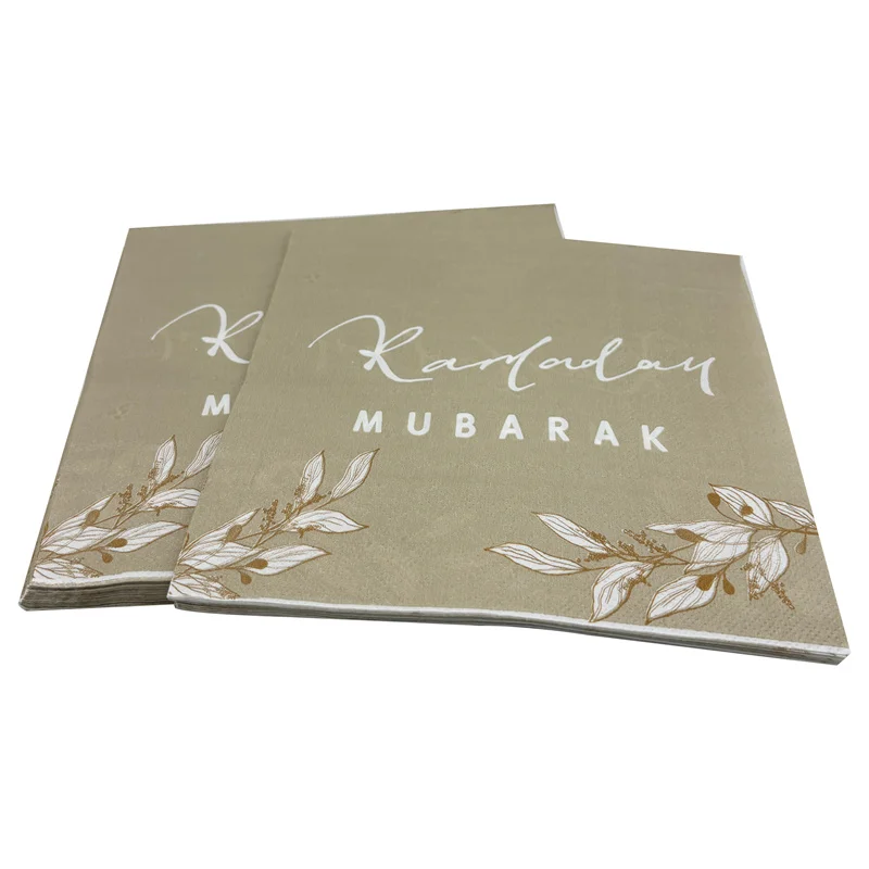 10Pcs Ramadan Mubarak Paper Napkins Leaf Printed Disposable Napkins for Muslim Islamic Ramadan Kareem Party Table Decor Supplies