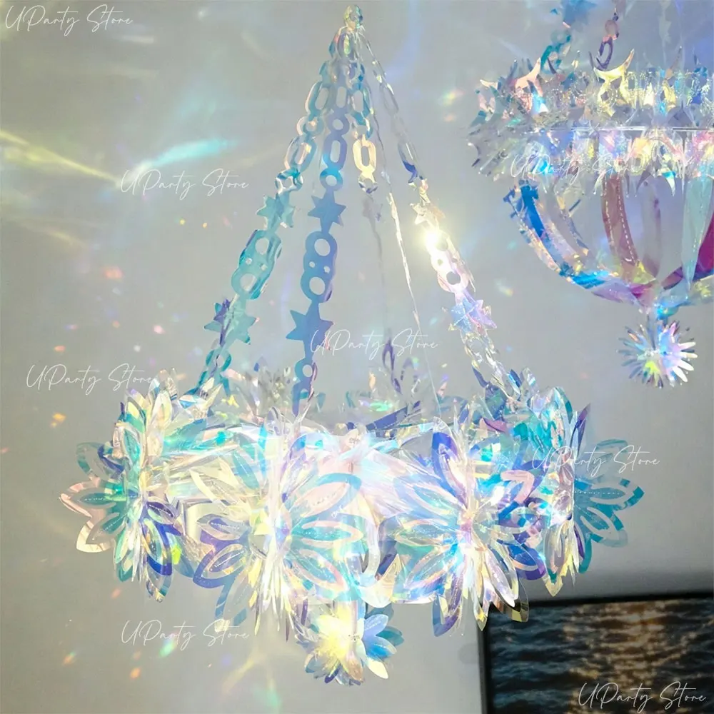 Decoraciones Colgantes Iridiscentes para Techo, Adornos Colgantes Plegables con Brillo Arcoíris para Decoración de Bodas, Navidad y Cumpleaños