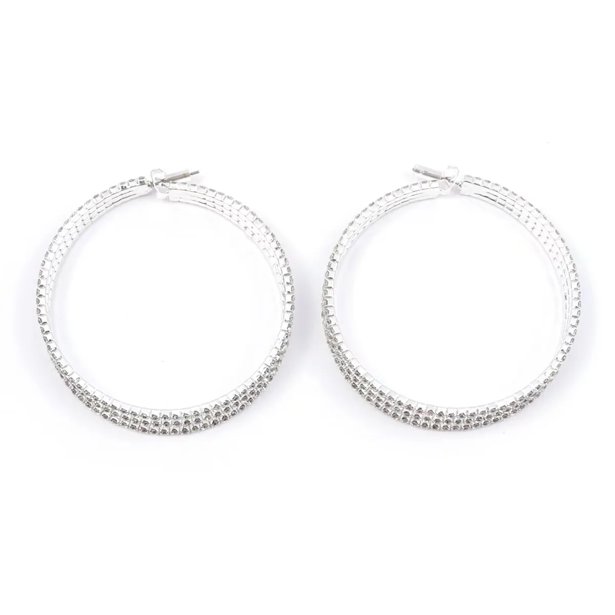 A pair of European and American fashion statement earrings with alloy and rhinestone craftsmanship, featuring large round hoop d