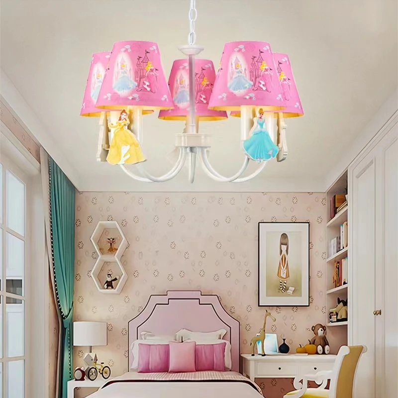 Kids Lamps 5 Lights Princess Theme Pink Chandelier Children Light Bedroom LED Light for Children\'s Room Free Ship