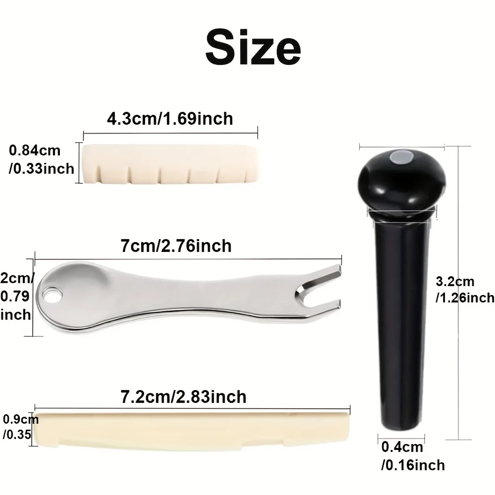 Acoustic Guitar Bridge Pins with Bridge Pin Puller Remover&Guitar Bridge Saddle Nut,Guitar Pegs Replacement Parts and Accessory