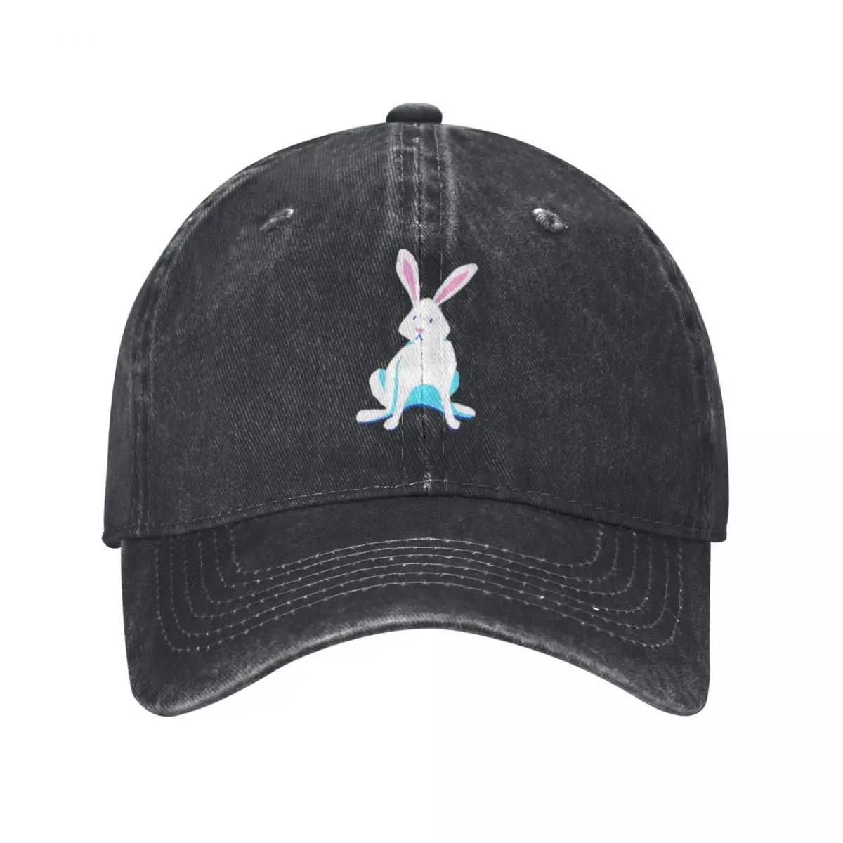 

Sitting Bunny Rabbit Baseball Caps Vintage Denim Washed Headwear Unisex Style Outdoor Running Hats