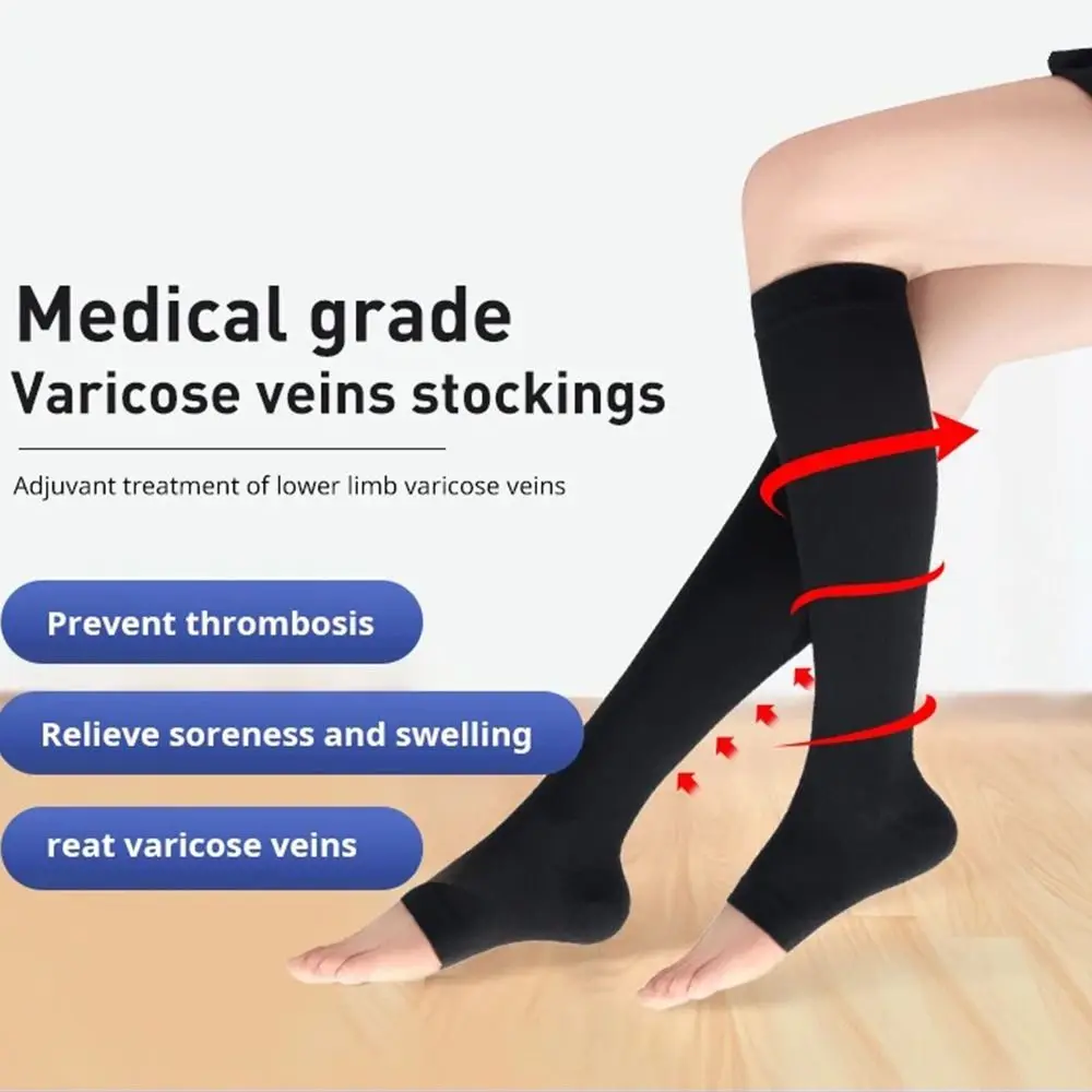 

Practical Open Toe Compression Stockings Cool Material Stretch Varicose Vein Treatment Elastic Support Long Calf Sleeves Unisex