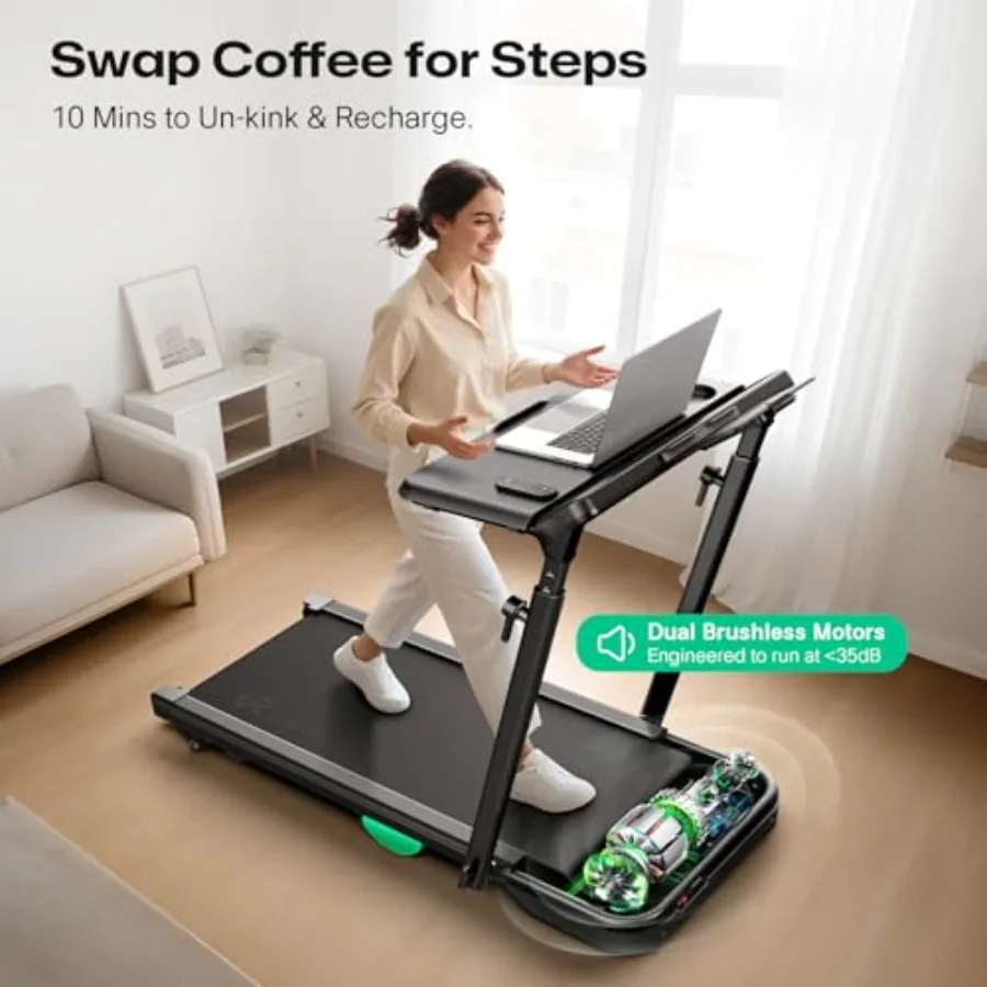 Foldimix 5L Auto Incline 12% Walking Pad with AI App, Adjustable Handlebar and Multifunctional Desk, Quiet Motorized