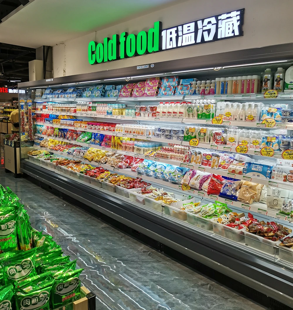 

Customized Multideck Supermarket Fresh Vegetable Fruits Milk Vertical Display Refrigerator Open Chiller Commercial Equipment