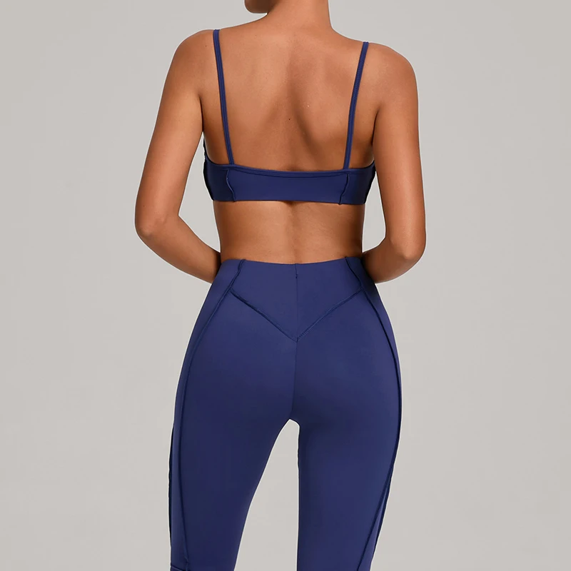 Women Two Pieces Fitness Yoga Set Solid Color Stretchy Workout Suit Breathable Quick Dry Running Sportswear Female Clothes