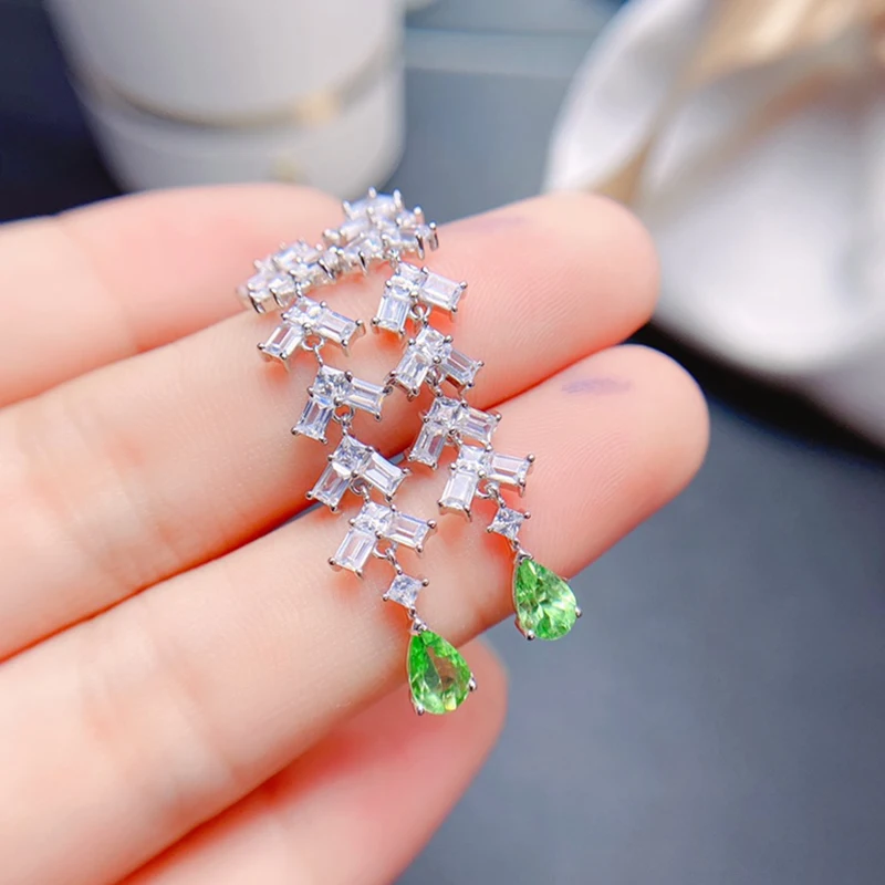 Natural Green Garnet earrings for women silver 925 jewelry luxury gem stones 18k gold plated free shiping items