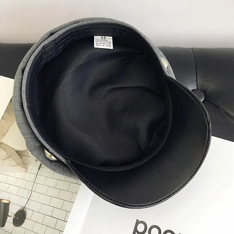 Spring Autumn Sailor Hats Black Ladies Beret Caps Flat Top Captain Cap Travel Cadet Octagonal Hat Fashion Women Men Military Hat