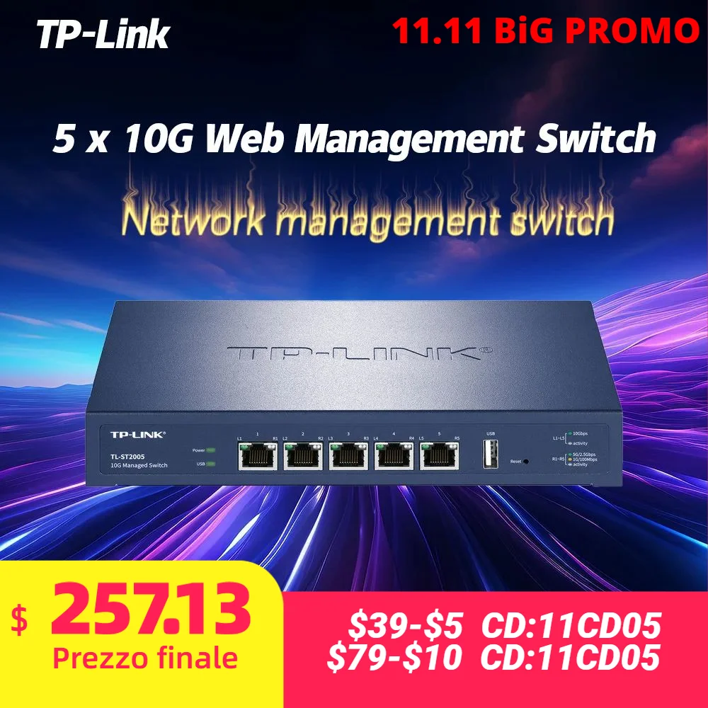 Tp-link 10gbe Web Manager Switch Network 10G Gigabit Tl-ST2005 Lan All 5*10000mbp Hub RJ45 Conector Ethernet Internet Splitter