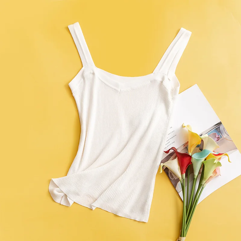 MadBlack-70%Spun Silk 30%Cotton Sexy Sling, Elasticity Solid, Women Skin-friendly Knit Slim Camisole, 2026 Summer New T65347CC