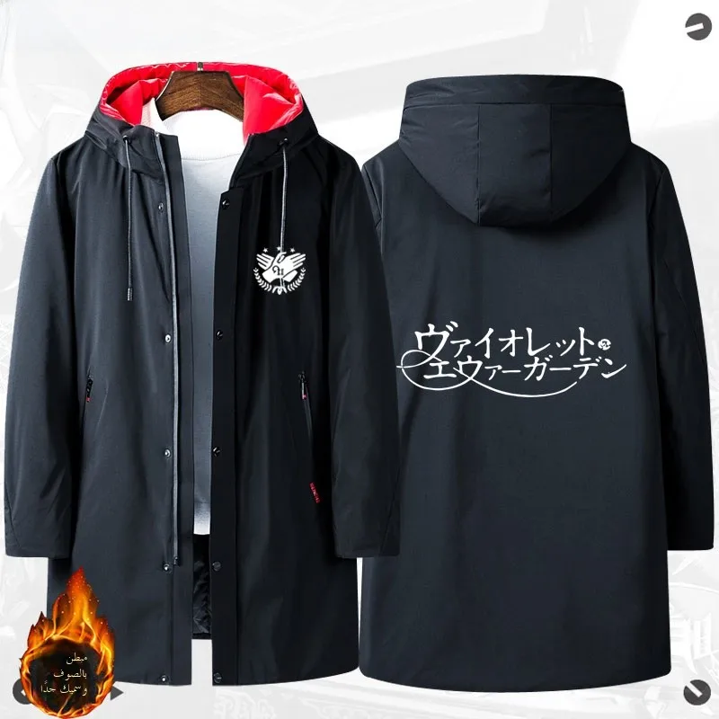 Violet Evergarden Anime Long Cotton Jaet Vêtements d'extérieur en coton amélioré pour hommes Tendance jeunesse Collection d'hiver Stand Fit Polyest...