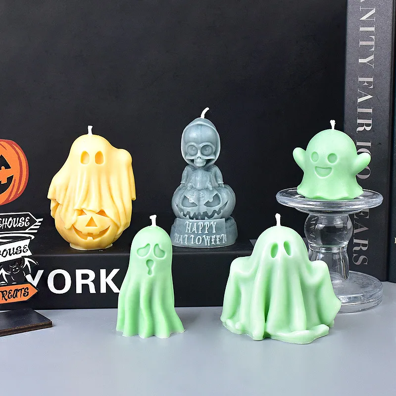 Halloween Ghost Candle Mold DIY Pumpkin Ghost Modeling Decoration Crafts Gypsum Resin Making Silicone Mold Day of The Dead Gift