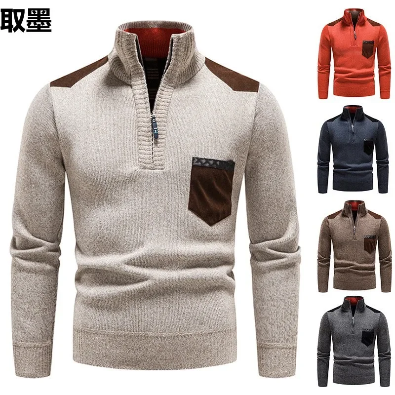 

Casual Knitted Sweater with Half Zipper Stand Collar for Men Winter Thickened Youth Fashion Outerwear Versatile Leisure Style