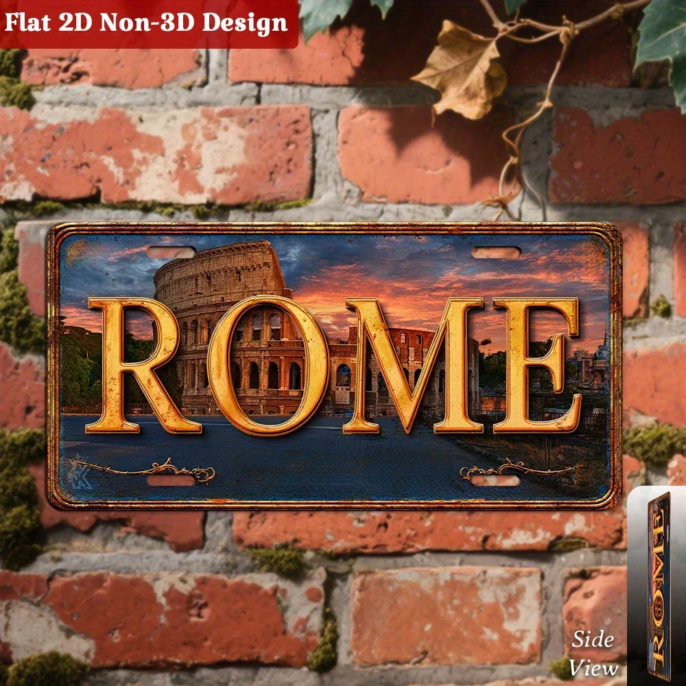 2D Flat, 1pc Eternal Echo | Rome Colosseum Scene Decorative License Plates, Only for Decoration, Classic Travel Wall Accent