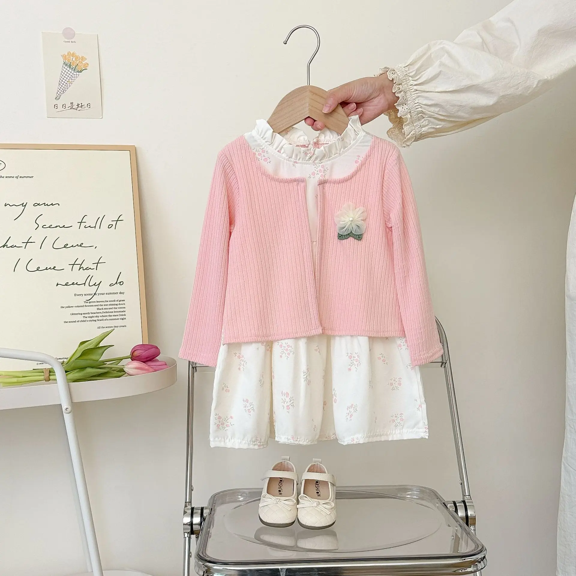 

Autumn New Fake Two Piece Long Sleeved Baby Girl Dress, Rustic Style Floral Children'S Clothing (9 Months -3 Years Old)