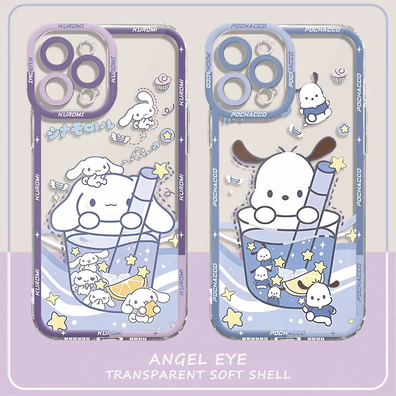 Case for iPhone 7 8 SE 11 Pro 13 Mini 15 Pro 14 Pro Max 12 XS Max XR Cute Kuromi Cinnamoroll Transparent Soft Cover Coque TPU