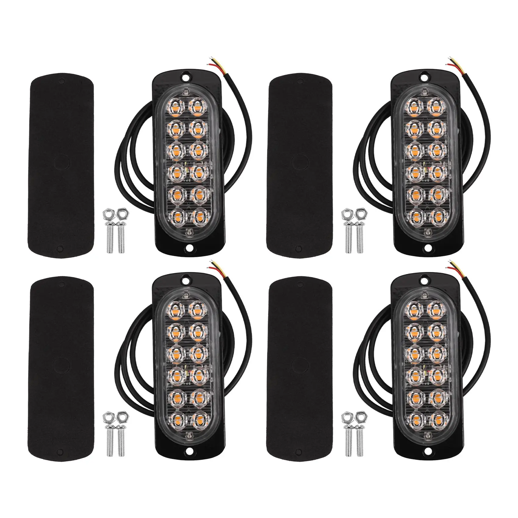 4 Pcs 12-Led Amber Flash Flashing Recovery Strobe Car Emergency Signal Led Orange Grill Breakdown Light Fog Light Beacon