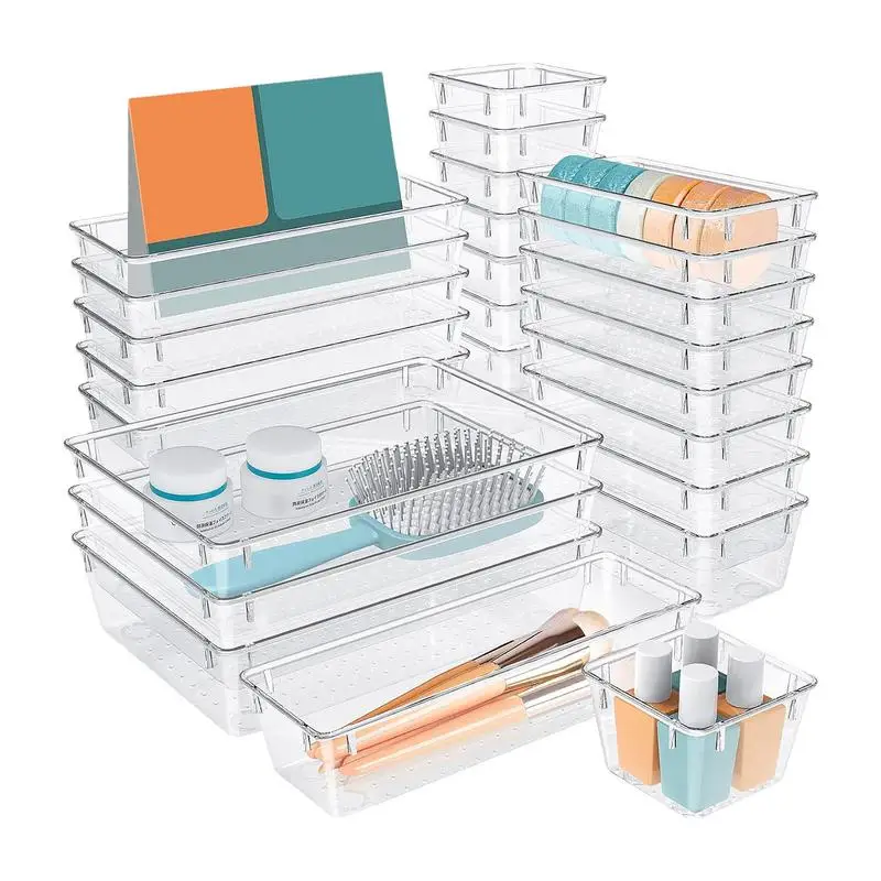 

25pcs Storage Box Tray Set Drawer Organizer Set Plastic Drawer Storage Box Bathroom Cosmetic Box Organizer For Makeup Jewelries