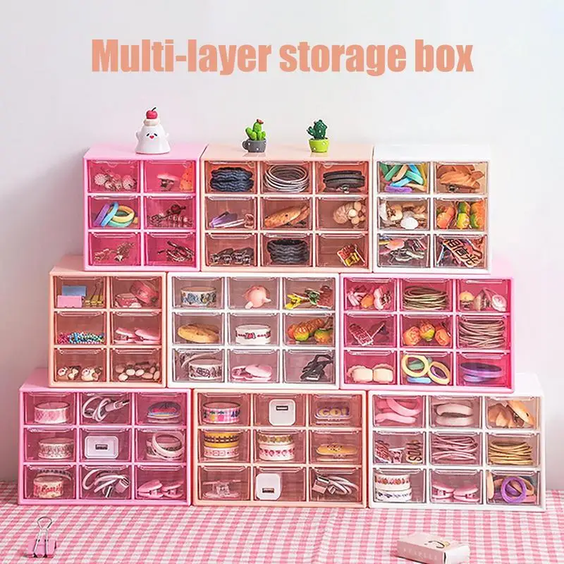 Desktop 6/9 Grid Storage Boxe Organizer Transparent Small Drawer Partitioned Student Desk Wall-mounted Sundries Storage Box Cute