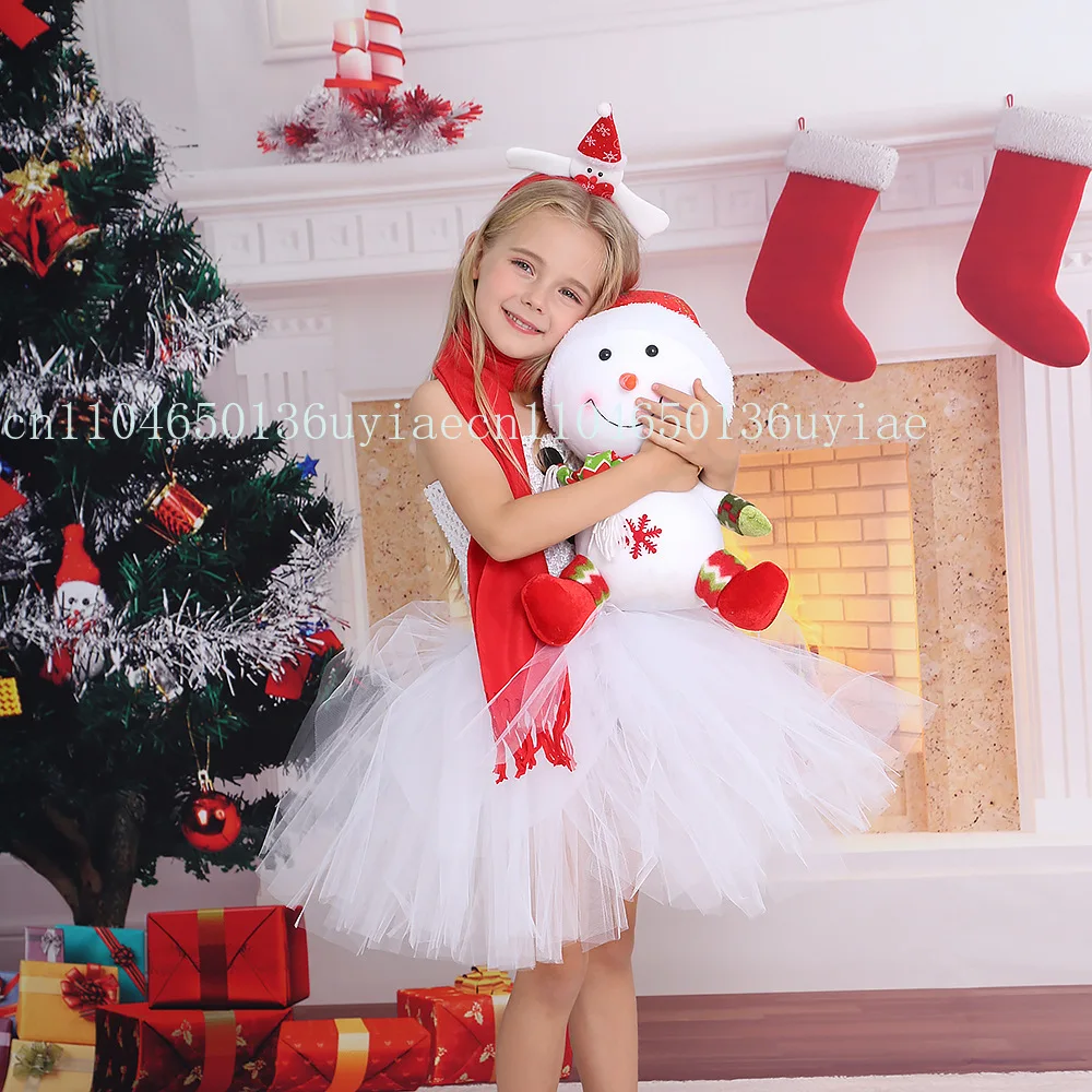 

Girls Cosplay Snowman Costume Stage Show Christmas Costume Fancy Tutu Dress New Year Party carnival Princess Dresses 3-12Y