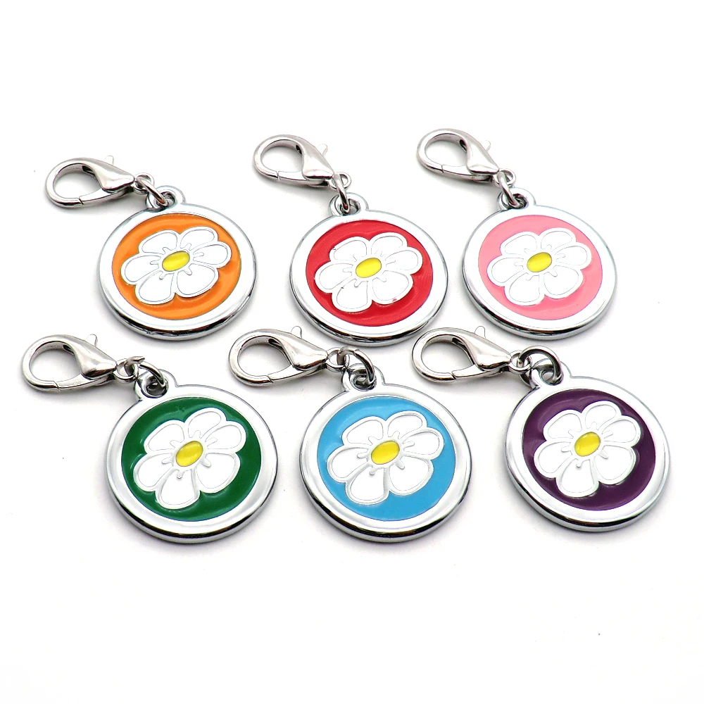 

Wholesale 100Pcs Custom Dog Tag Engraved Pet Dog Collar Accessories Personalized Puppy ID Tag Flower Name Tags Pendant Anti-lost