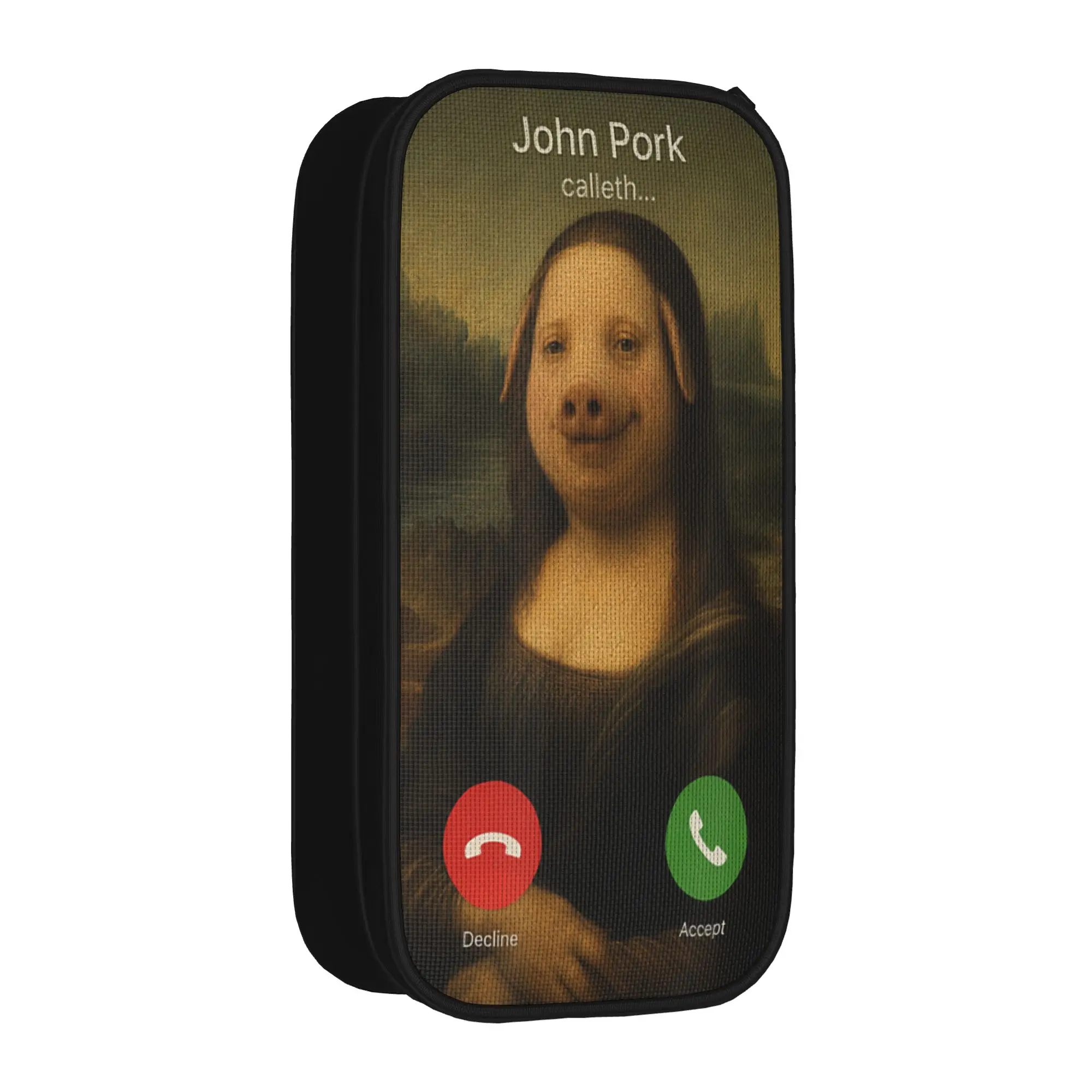 John Pork Mona Lisa Da Vinci Funny Meme Parody Dank Brainrot Pencil Case Large Pencil Box Students Canvas School Pencil Cases