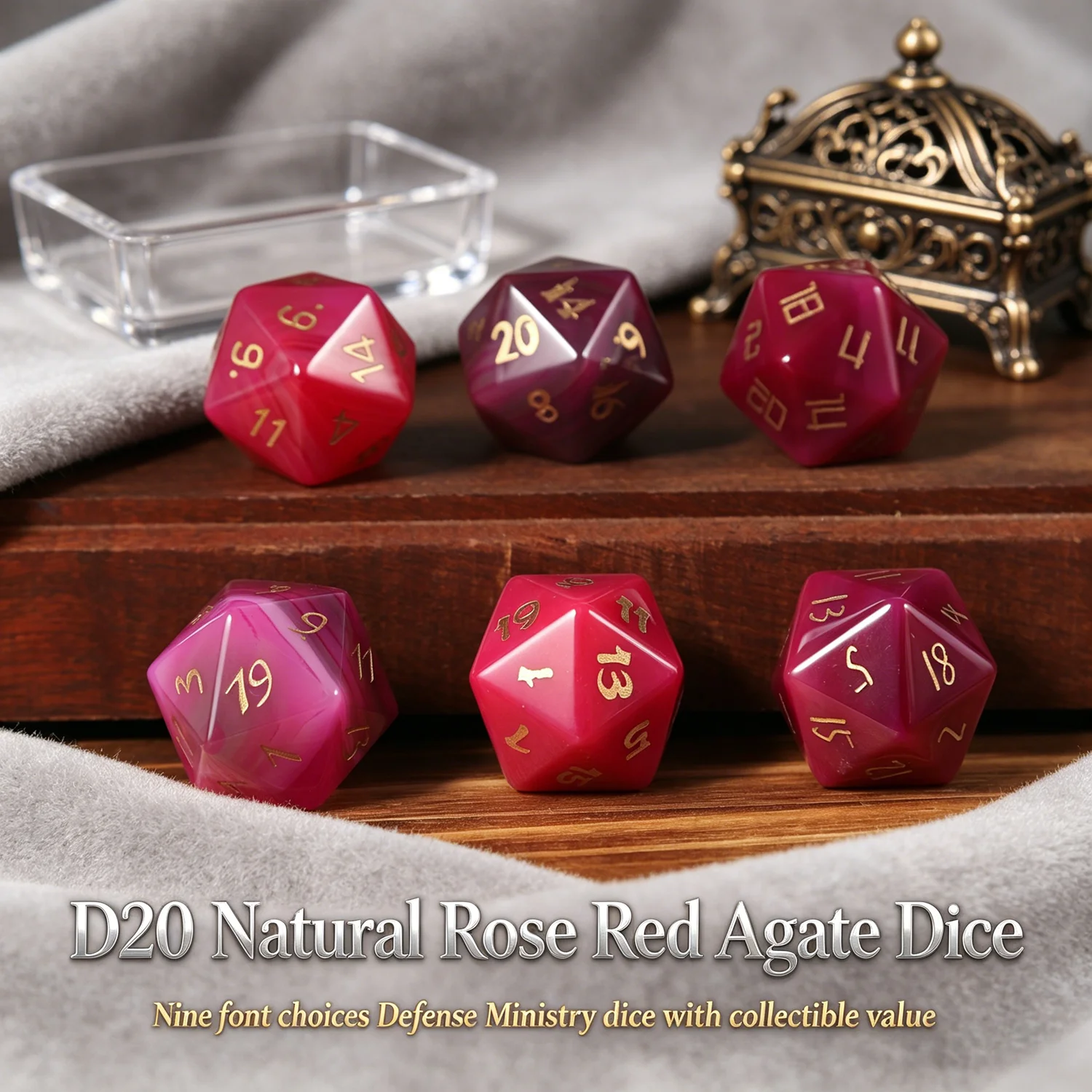 

Natural Rose Red Agate D20 Dice Gemstone Polyhedral Dice With 9 Different Fonts For DND RPG Desktop Games Unique Game Gifts