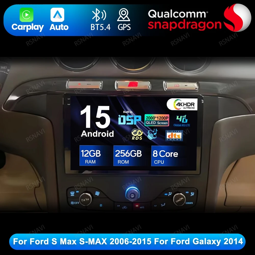 Android 15 para ford s max S-MAX 2006-2015 para ford galaxy 2014 gps dvd viedo player rádio do carro 5g wifi estéreo 4g lte navegação