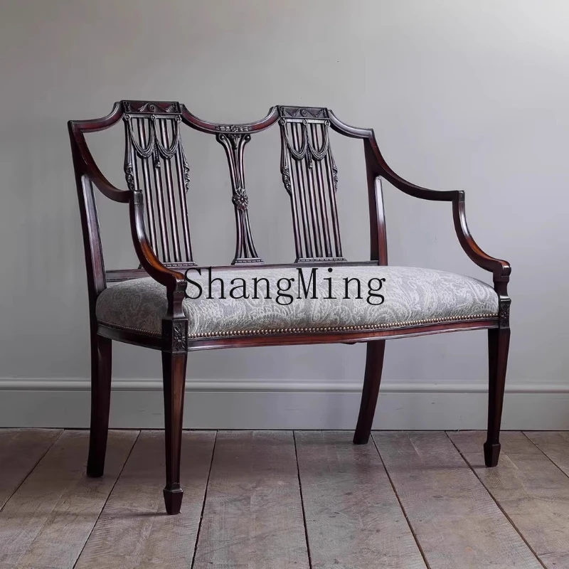 

ZYY retro old solid wood sofa chair medieval living room double triple sofa fabric leisure chair