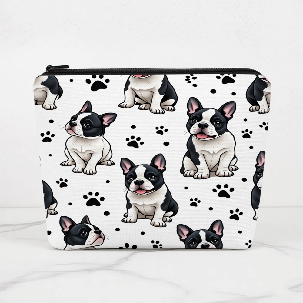 French Bulldog Paws Pattern Print Makeup Bags for Girls Cosmetic Pouch Toiletry Bag Pencil Case Travel Storage