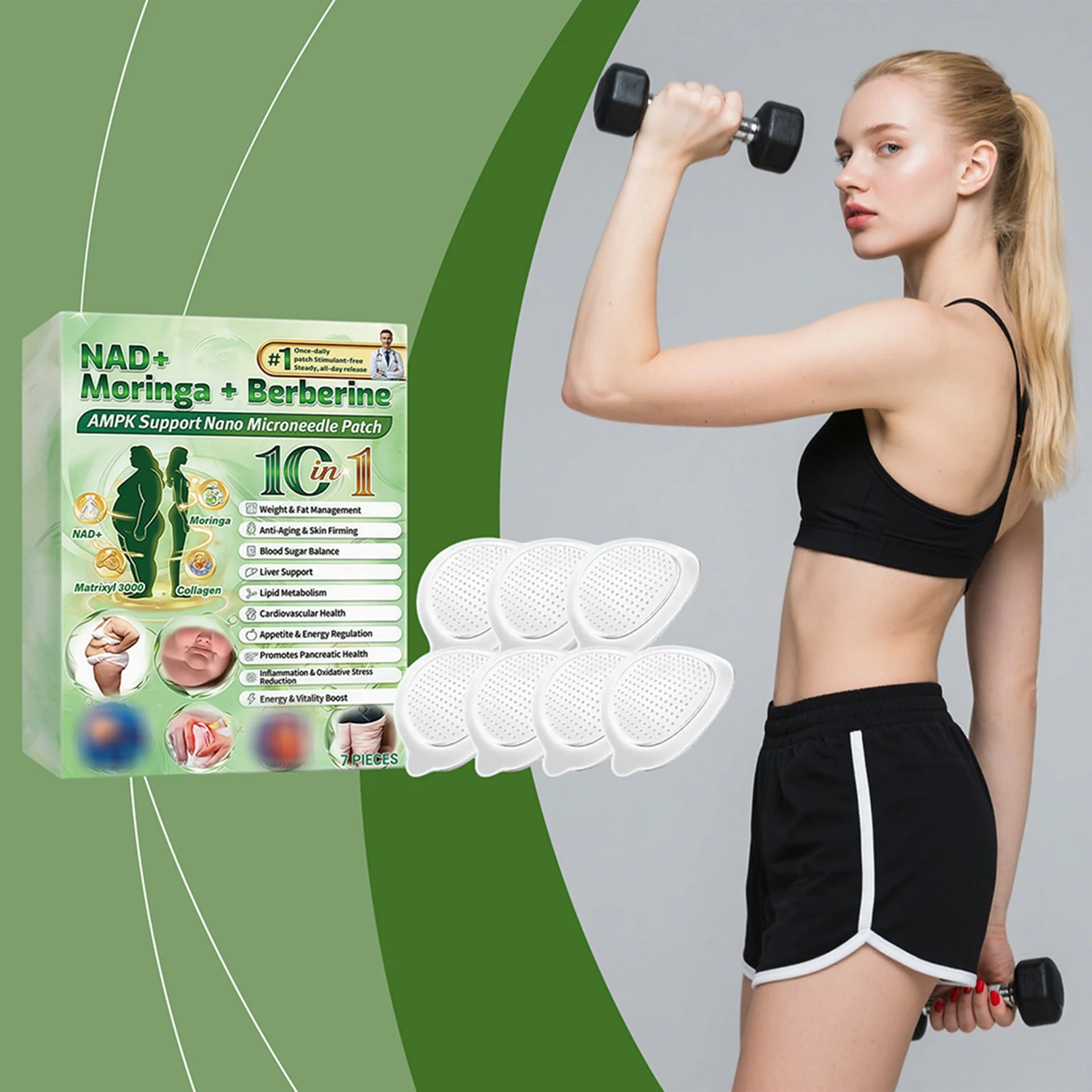 

Пластырь с морингой и берберином Nads+10 в 1: усовершенствованные нано-микроиглы, ультратонкие, безболезненные, для контроля веса, для взрослых