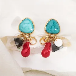 ZAA Irregular Resin Beaded Earrings Vintage Ethnic Style Trend Women Statement Jewlery 2024 Holiday Party Gifts