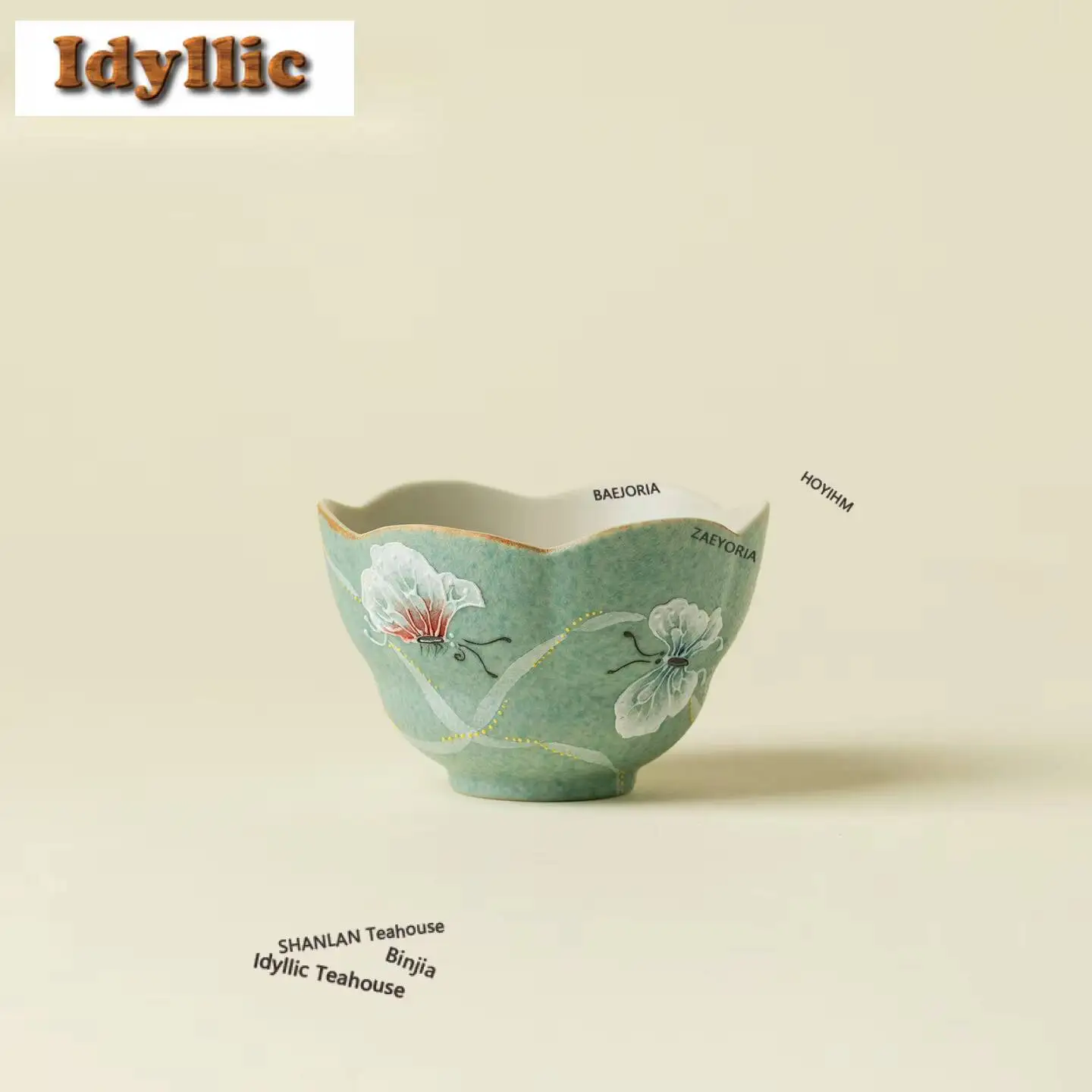 100ml Hand-painted Butterfly Teacup Aesthetic Tea Bowl Beautiful Tea Cup Tea-tasting Meditation Cup Chazhan Master Cups Cafes