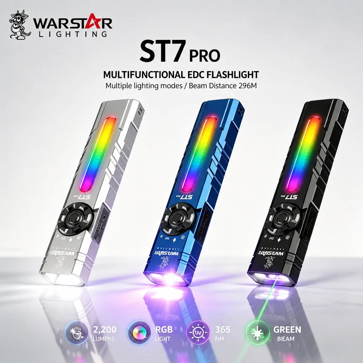 2200-lumens-rechargeable-edc-flat-flashlight-with-green-beam-uv-and-colorful-led-combo-four-sources