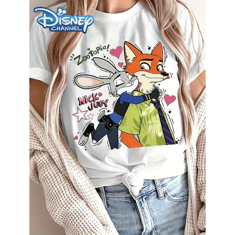 

Disney Women's Nick and Judy Hopps' Zootopia 'Pattern T-shirt Soft Round Neck Short Sleeve Casual Top All Season Comfortable Top