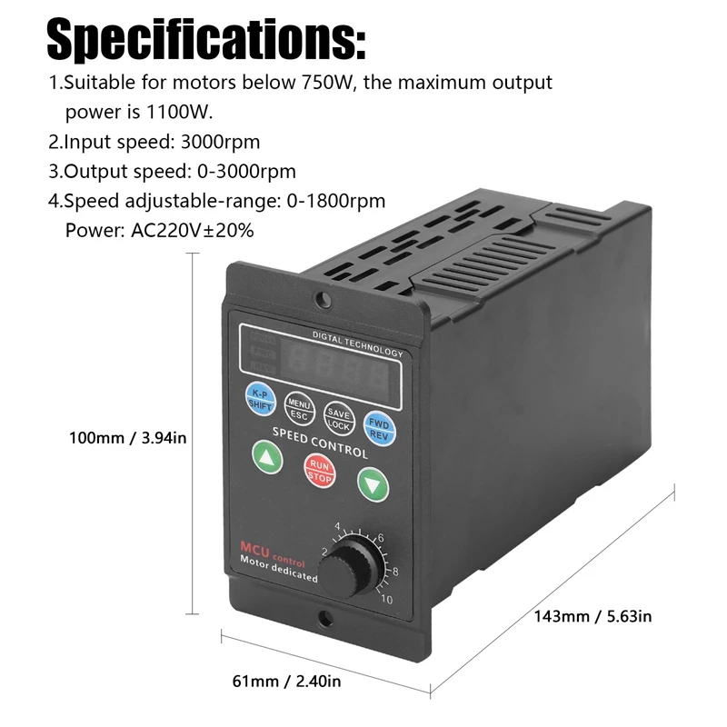 4X 220V 750W Single-Phase Input 3-Phase Output Motor Driver Frequency Converter With Four-Digit Digital Tube Display