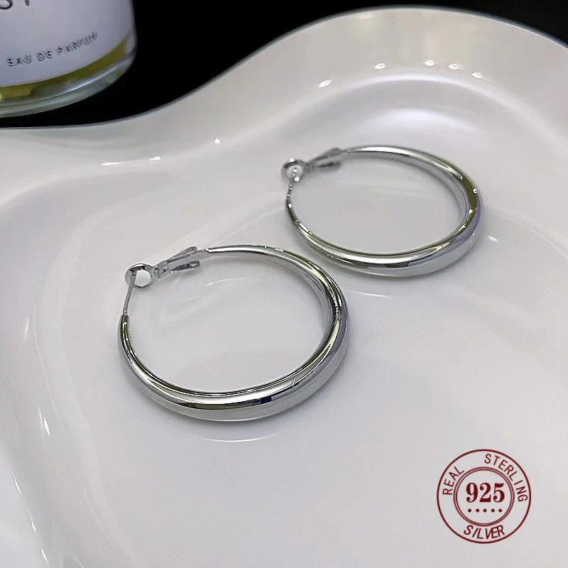 Real Gold Hoop Earrings For Women Wedding Gift Party Collection 925 Sterling Silver Cерьги Kольца 18K Gold Rings  Jewelry S0037 image 6