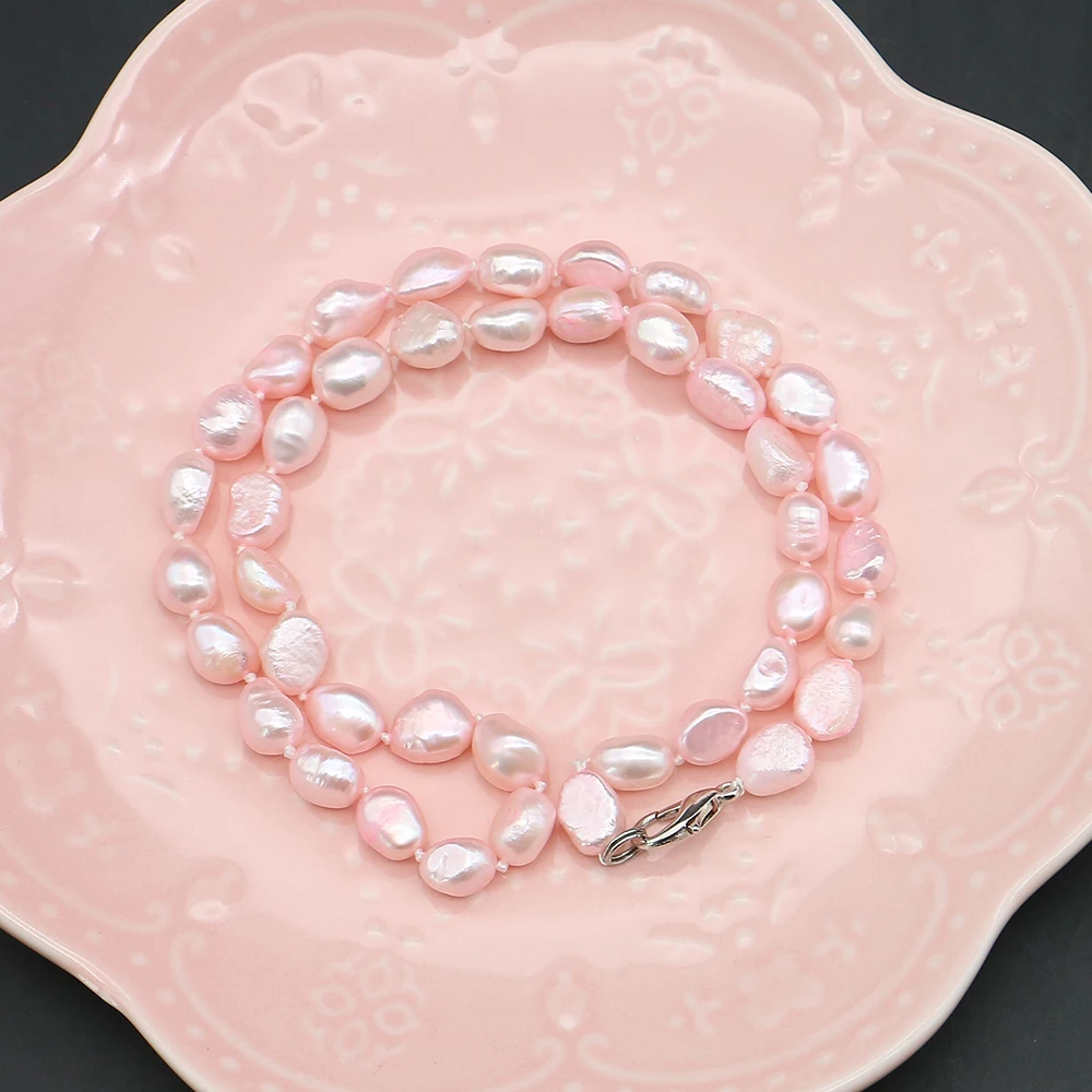 

Natural Baroque Pearl Necklace Pink Freshwater Double-sided Glossy Pearl 43cm Length Bead Jewelry Romantic Girlish Gift 7-8mm