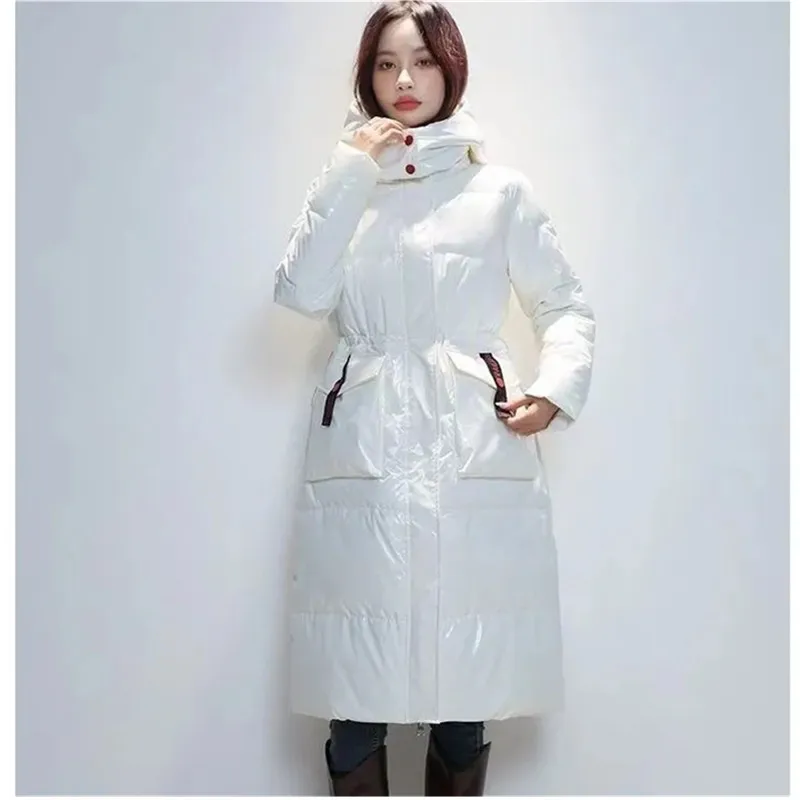 

Winter Glossy Snow Jacket 2023 New Women's Slim Down Cotton Hooded Jackets Female Windproof Rainproof Warm Overcoat Long Parkas