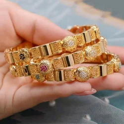 Dubai Arabian Bridal Jewelry Wedding Gift Noble Ladies Bracelet High Quality Copper Gold Plated Cuff Bracelet Cubic Zirconia