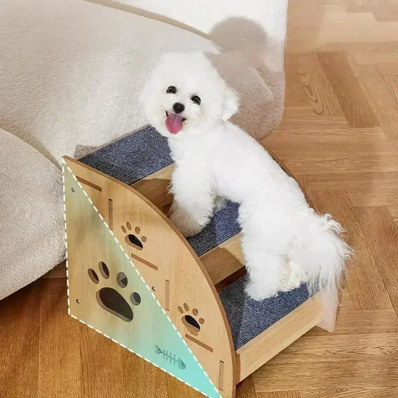 Non-Slip Wooden Pet Steps for High Beds - Safe & Sturdy Dog Stairs for Easy Climbing