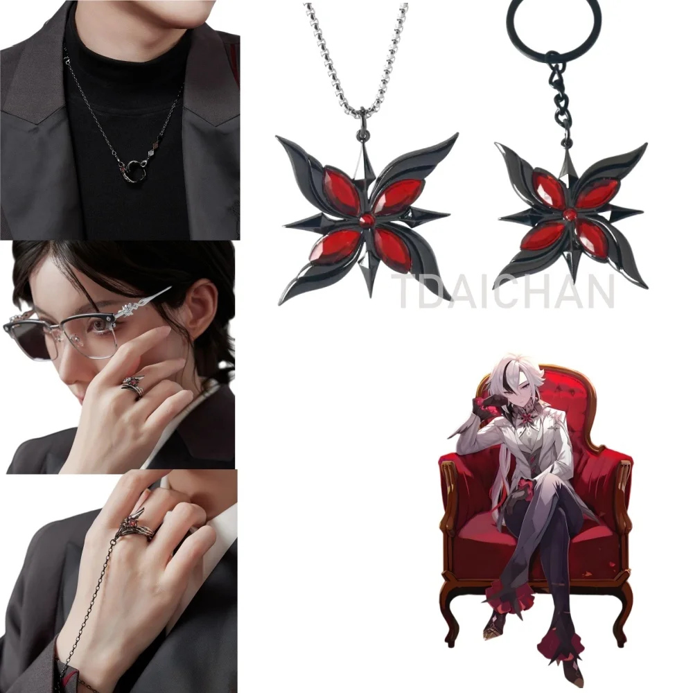 Cosplay Arlecchino Genshin Impact Jewelry Set Necklace Ring Gothic Anime Game Merch Cosplay Accessory for Women men present gift