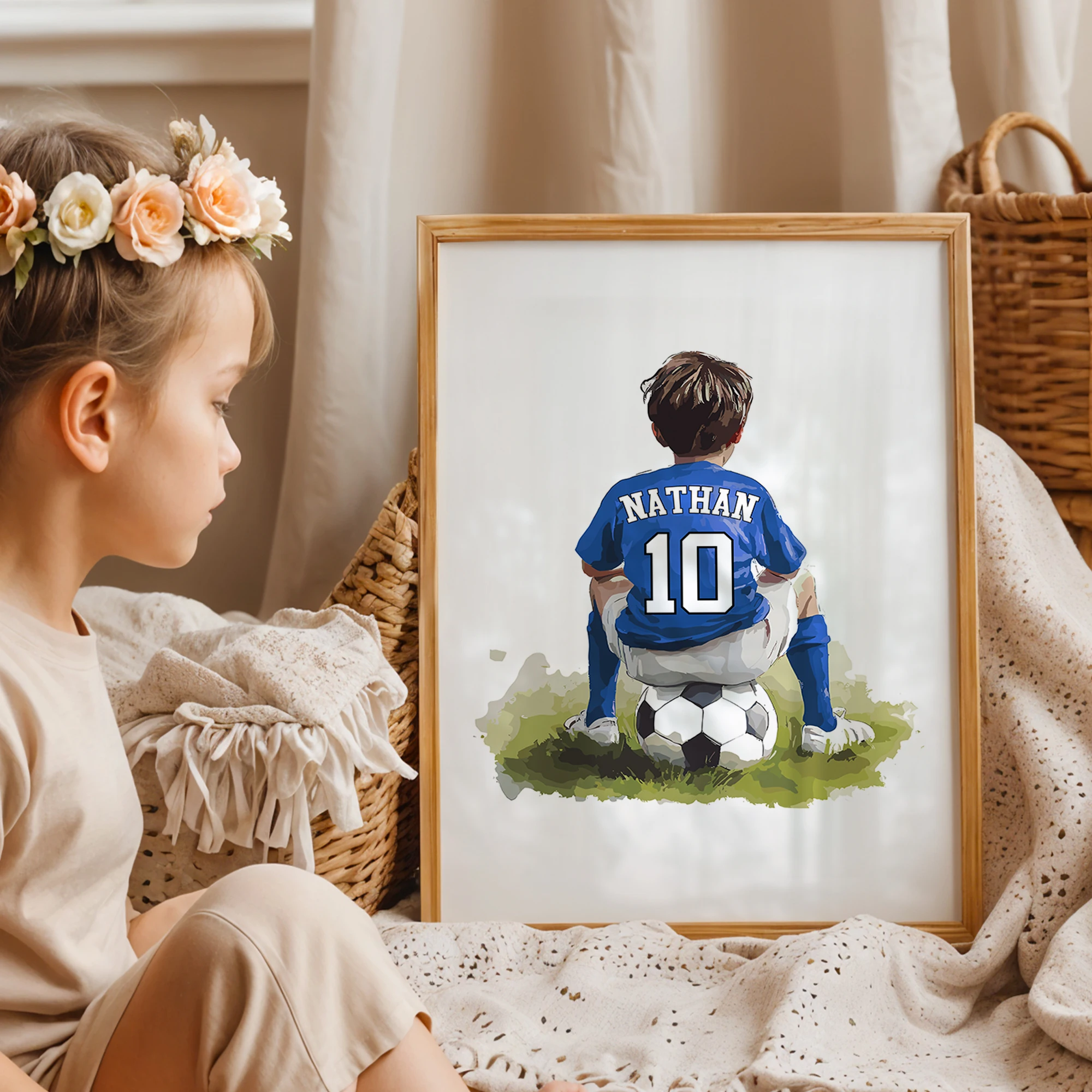 Personalized Custom Name Cartoon Child Football Wall Art Print Picture Canvas Poster Painting For Living Room Home Decor image 2