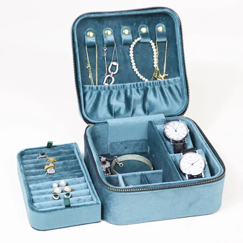 

Fashion Jewelry Box Velvet Ring Necklaces Boxes Portable Bracelet Earrings Storage Cases Divided Compartment Organizer Container