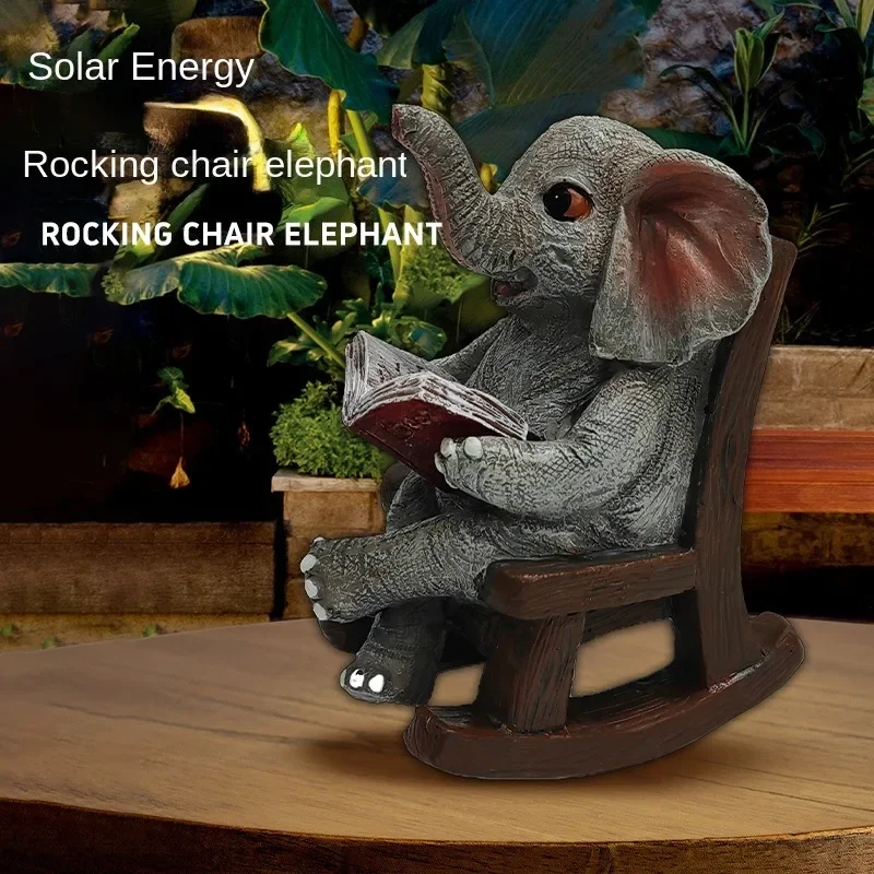 

Garden Balcony Garden Landscape Potted Decoration Office Desktop Elephant Reading Rocking Chair Solar Lamp Decoration Feng Shui