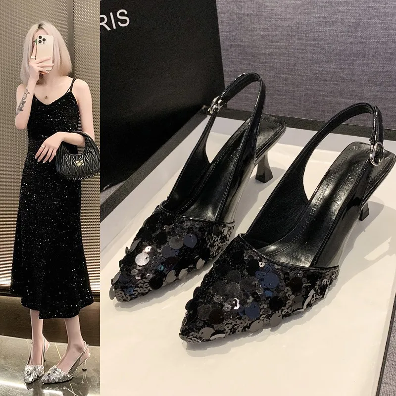 Sandalias Sexys Ostentosas Para Mujer, Zapatos De Tacón Alto Con Hebilla Y Punta Puntiaguda, Chanclas De Lujo Para Exteriores