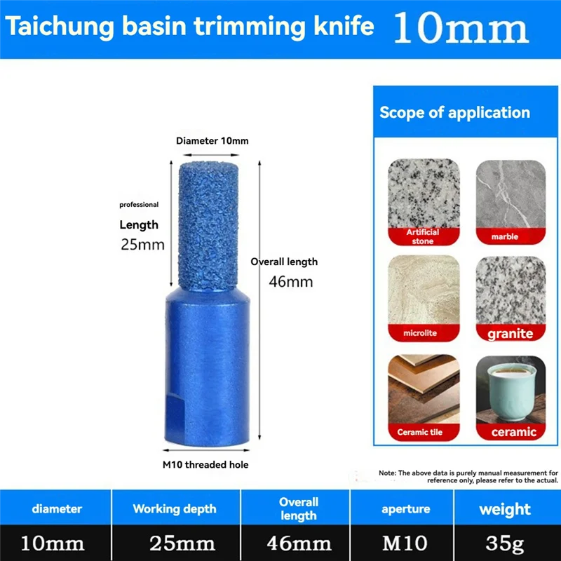 ABJO-3PCS M10 ด้าย Brazed Milling CUTTER คุณภาพสูงเพชรเจาะบิตสําหรับกระเบื้องหินอ่อนแก้วเจาะตัด