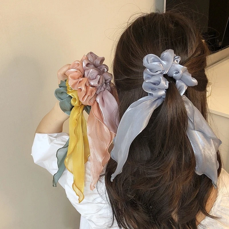 New Headwear Women Fashion Hair Tie Korean Style Satin Pearl Bow Long Ribbon Female Sweet Cute and Hair Accessories