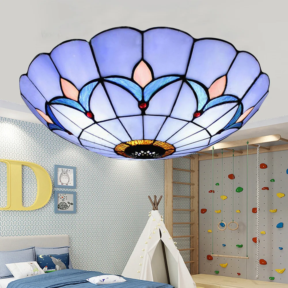 Imagem -06 - Luz de Teto Led Vintage Vitral Flush Mount Lamp Art Decor Luminária para Sala de Estar Quarto Luz em Casa